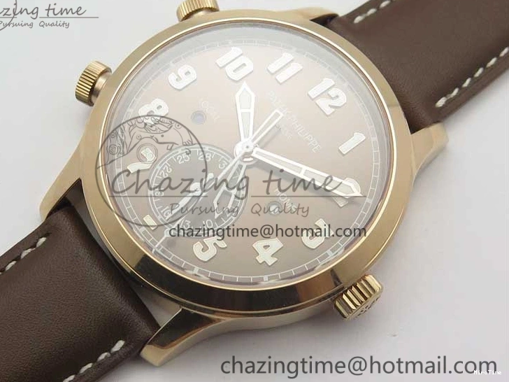 MIROTIME 1219 Calatrava 5524R Pilot Travel Time RG GRF Brown Dial on Brown Leather Strap MIYOTA TopPick 7155